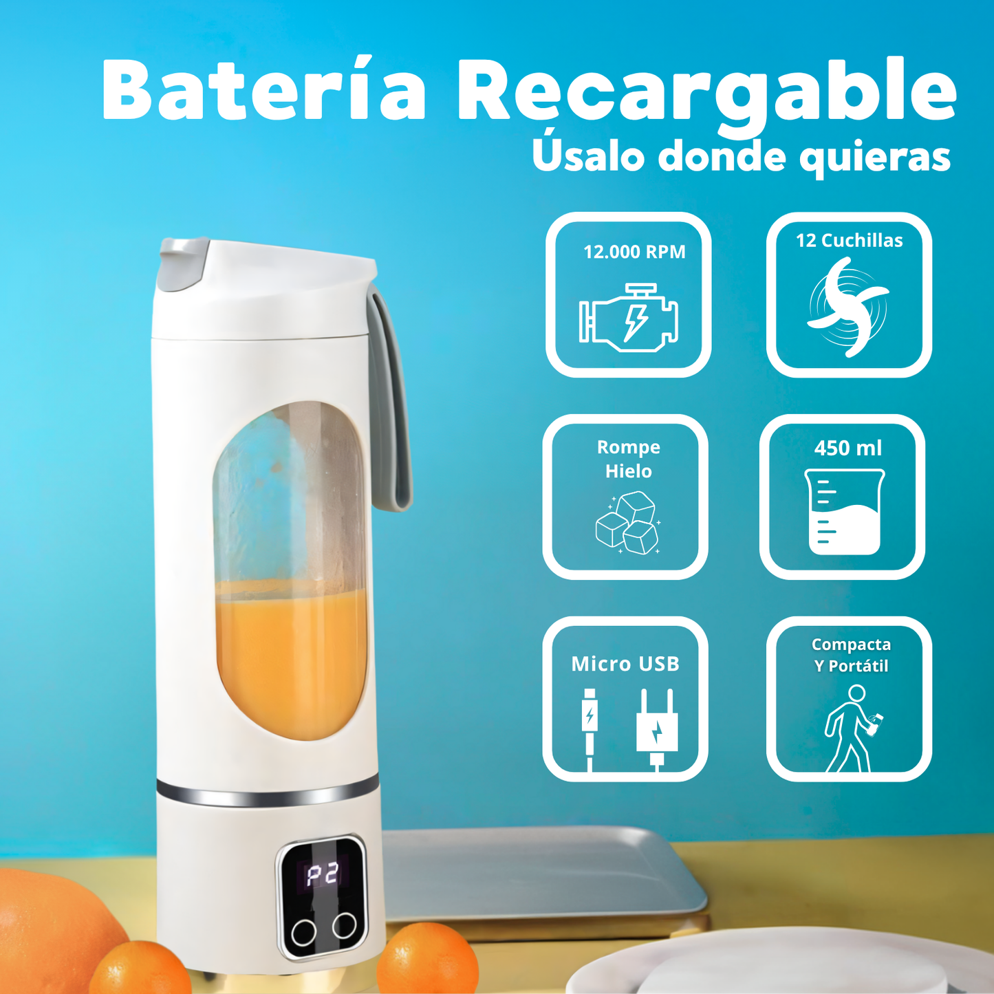 NutriFlow Go®  Batidora Portátil Digital